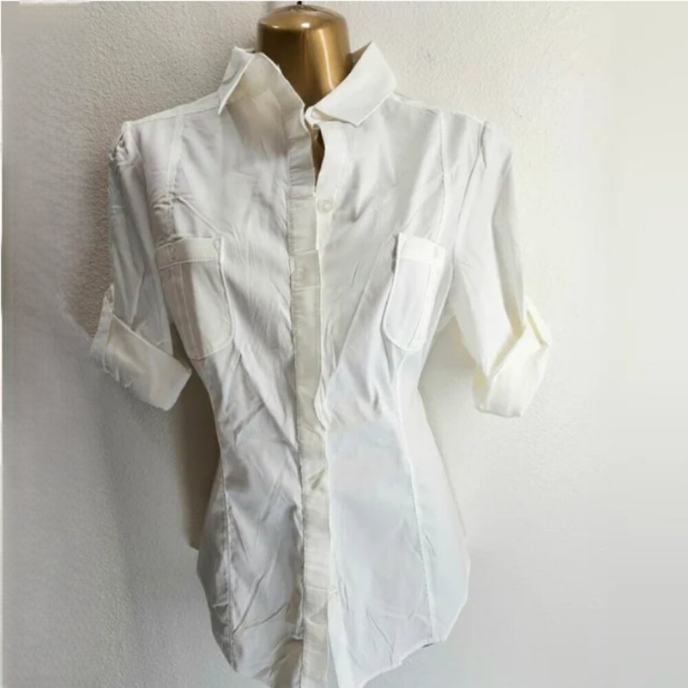 White house black market white tab sleeve blouse size 8